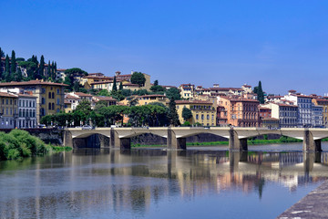 Fototapeta na wymiar The Ponte alle Grazie bridge is the longest in Florence and eldest