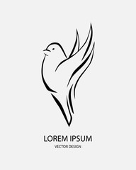 Logo and label for design your project. Bird icon. Grey lettering, calligraphy vector illustration isolated on white background