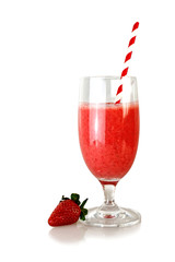 Strawberry smoothie in glass isolated on white background