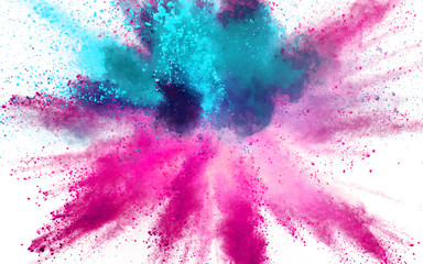 Multi colored powder explosion isolated on white
