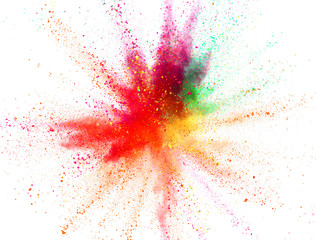Multi colored powder explosion isolated on white