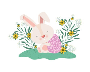 easter bunny with flowers and easter eggs icon