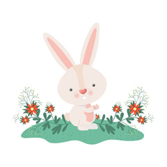 easter bunny with flowers isolated icon