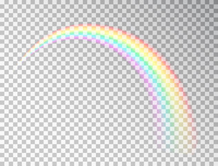 Rainbow isolated on transparent background. Realistic rainbow icon. Colorful light and bright design element for decoration. Symbol of love. Vector illustration