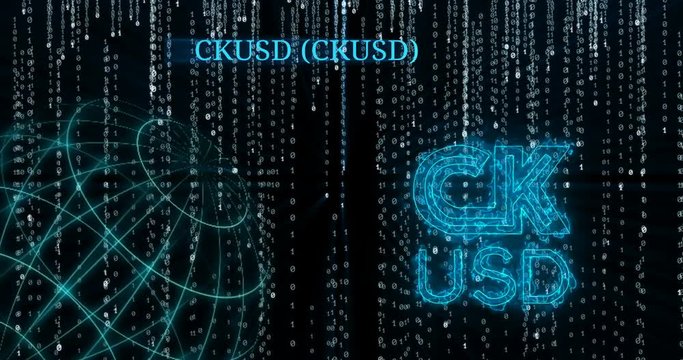 Glowing CK USD (CKUSD) symbol against falling binary code symbols