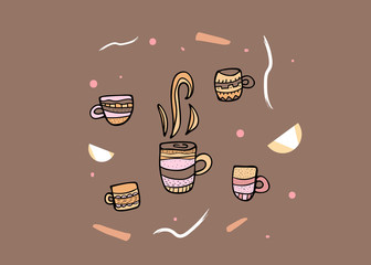 Poster template with coffee mugs. Vector design.