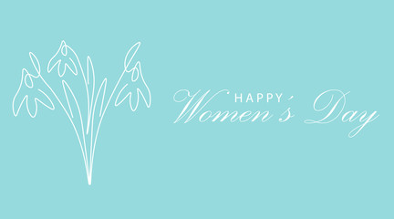 Woman day card with spring flowers one lines drawing, vector illustration.