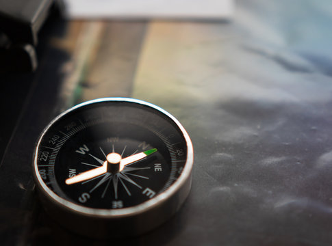 background. compass for traveling and hiking