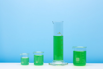 Laboratory glassware set with color liquid