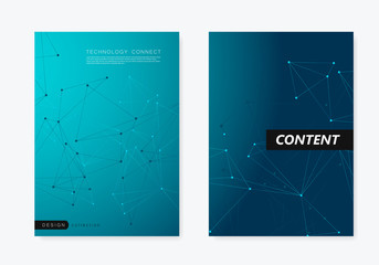 Brochure template layout and cover design annual report, magazine in A4 with polygonal triangles and connected lines and dots