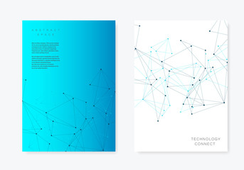 Brochure template layout and cover design annual report, magazine in A4 with polygonal triangles and connected lines and dots