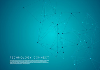 Cover template for science and technology presentation or web with vector connect lines and dots