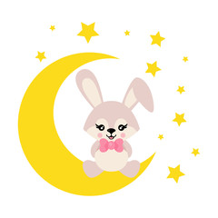 Fototapeta premium cartoon cute bunny with tie sits on the moon