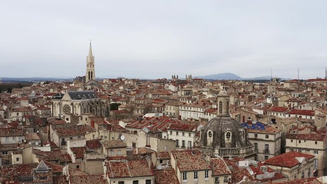 Amazing View Over The Roofs Of Montpellier Ecusson Cloudy Day. Low Altitude