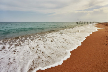 Beach without people in Lara near Antalya in Turkey