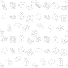 Hand drawn business finance supplies in seamless pattern. Vector illustration