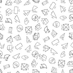 Hand drawn geometry supplies in seamless pattern