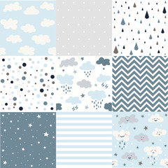 Vector set blue, cute seamless patterns for weather design - 249194106