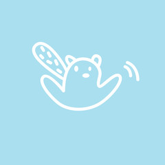 Cute kawaii animal character swings a hand. Funny beaver or cat logo design template. Symbol for web and print. Animal linear illustration in trendy minimalistic style. Modern care and education.