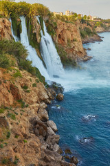 Lower Duden waterfalls on Mediterranean sea coast, Antalya, Turkey