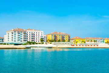 Colorful buildings in venetian style of the Qanat Quartier