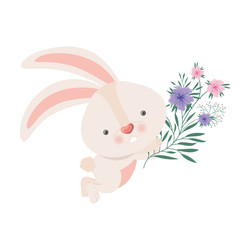 easter bunny with flowers isolated icon