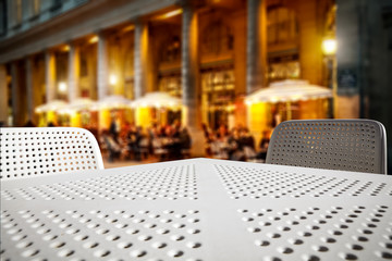 desk of free space and Paris at night 
