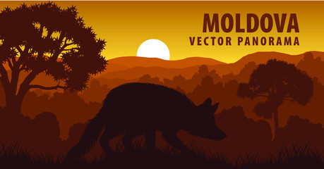 vector panorama of Moldova with fox - obrazy, fototapety, plakaty