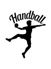 text logo design silhouette umriss handball ball werfen punkten springen einwurf verein fan team mannschaft clipart design mann junge spaß sport cool