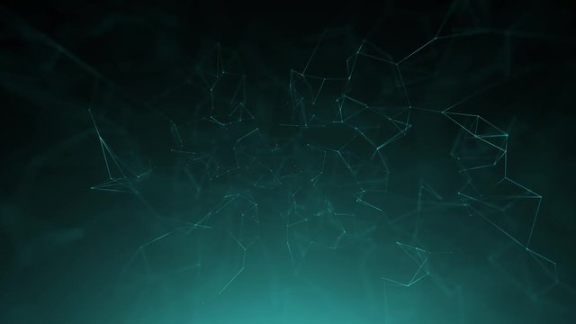 Global digital network with animated lines and dots in three-dimensional cyberspace.