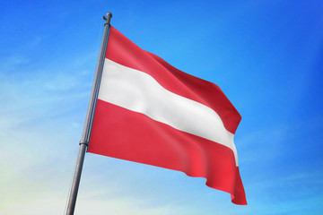 Austria flag waving on the blue sky 3D illustration