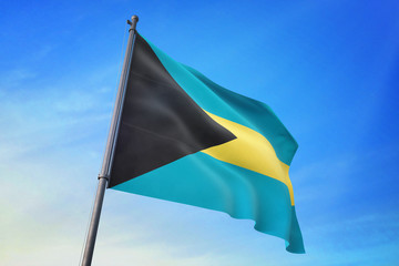 Bahamas flag waving on the blue sky 3D illustration