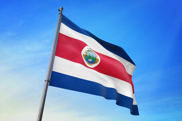 Costa Rica flag waving on the blue sky 3D illustration