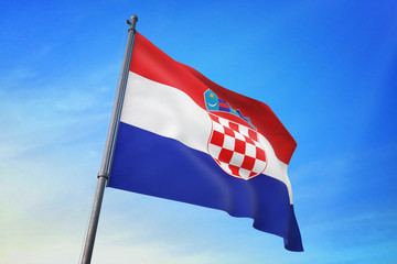 Croatia flag waving on the blue sky 3D illustration