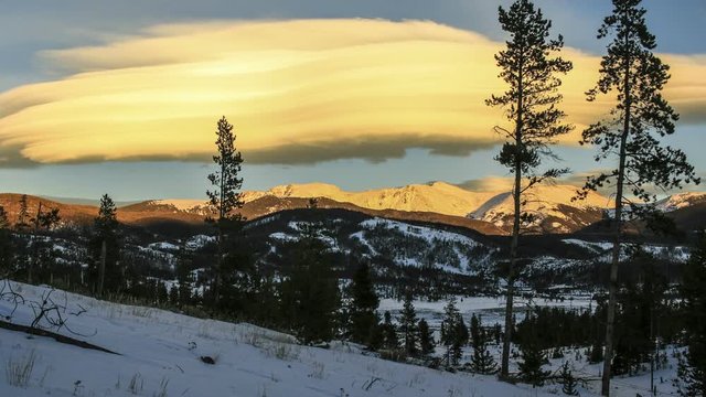 Beautiful sunset over winter mountains in Colorado