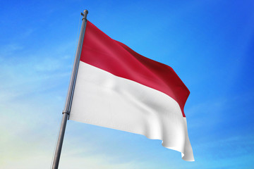 Indonesia flag waving on the blue sky 3D illustration