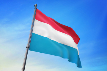 Fototapeta na wymiar Luxembourg flag waving on the blue sky 3D illustration