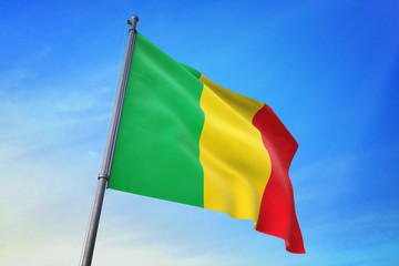 Mali flag waving on the blue sky 3D illustration