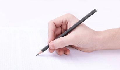 hand with a pencil. isolated on a white background.