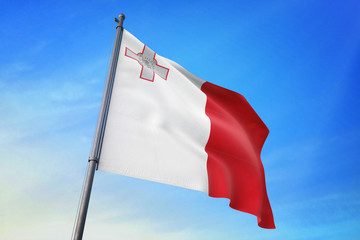 Malta flag waving on the blue sky 3D illustration