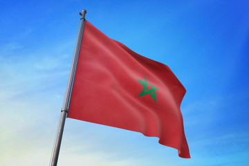 Morocco flag waving on the blue sky 3D illustration