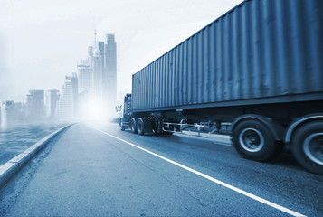 Truck run on road, Drive on road, transportation logistics concept