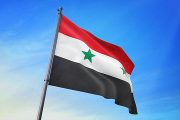 Syria flag waving on the blue sky 3D illustration