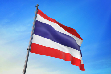 Thailand flag waving on the blue sky 3D illustration