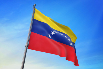 Fototapeta na wymiar Venezuela flag waving on the blue sky 3D illustration