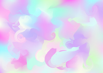 Hologram Magic Dreamy Vector Background. Rainbow Girlie Iridescent Gradient, Holographic Fluid Poster Wallpaper. Bright Pearlescent Hologram Fairy Cool Web Banner. Modern Tech Music Sound.
