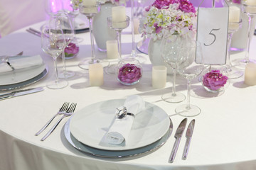 Table set for an event party or wedding reception