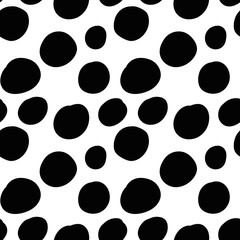 Geometrical background with uneven circles. Abstract round seamless pattern. Hand drawn dots pattern on white background. Vector illustration.  