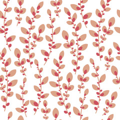 Vector seamless pattern on white with leaves and branch. Abstract background with floral elements. Natural design.