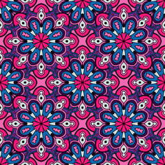 Abstract seamless pattern with mandala flower. Mosaic, tile. Floral background. Vector illustration.   